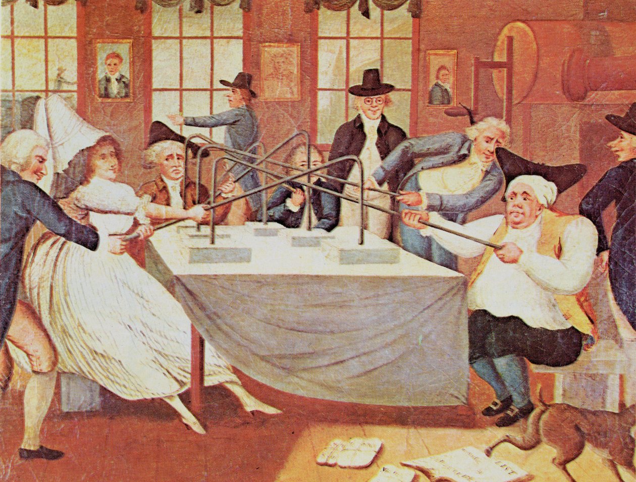 Experimenty Benjamina Franklina s elektřinou (proměněné v salonní hru z 18. století) od American School