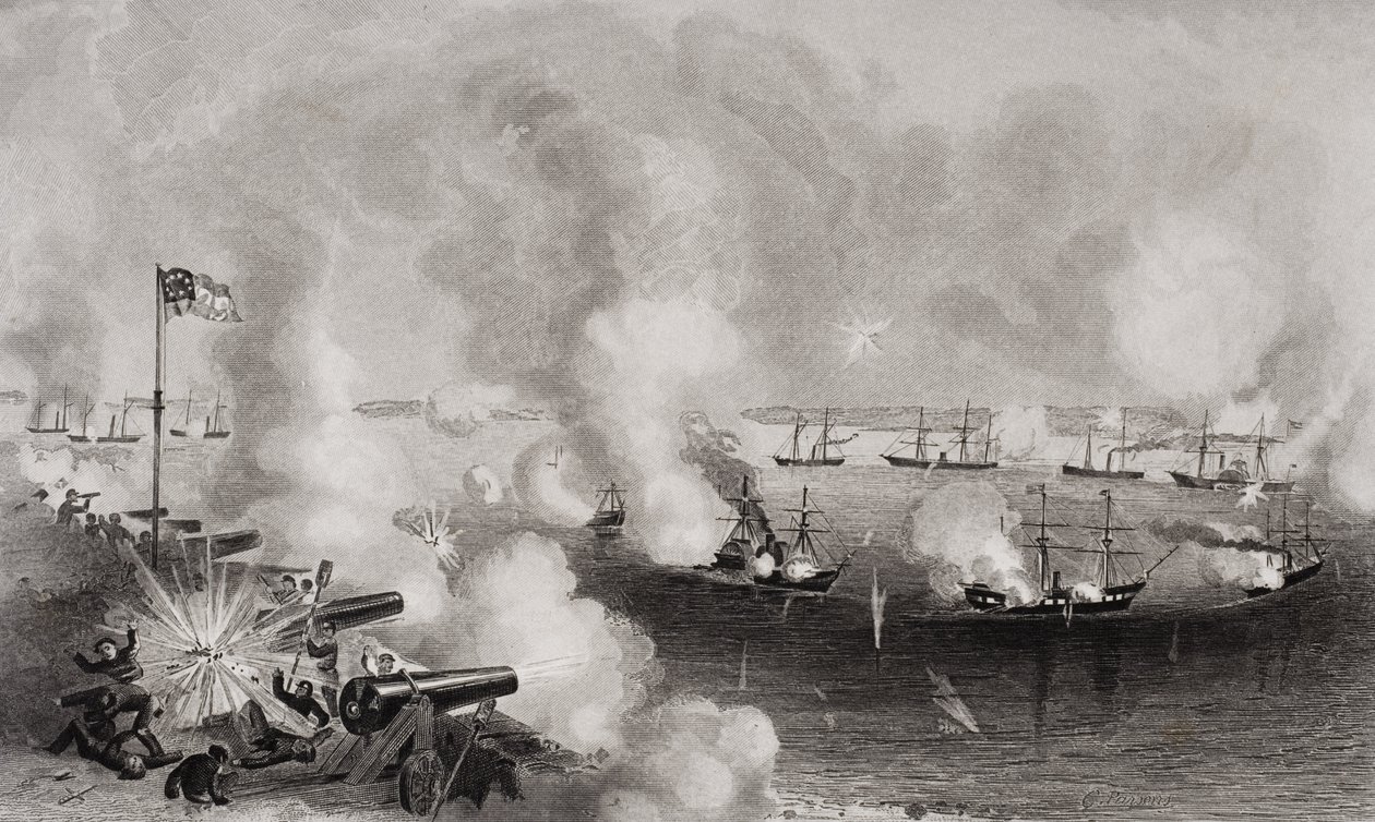 Bombardování a dobytí Forts Walker a Beauregard, Port Royal, Jižní Karolína, 7. listopadu 1861 od American School