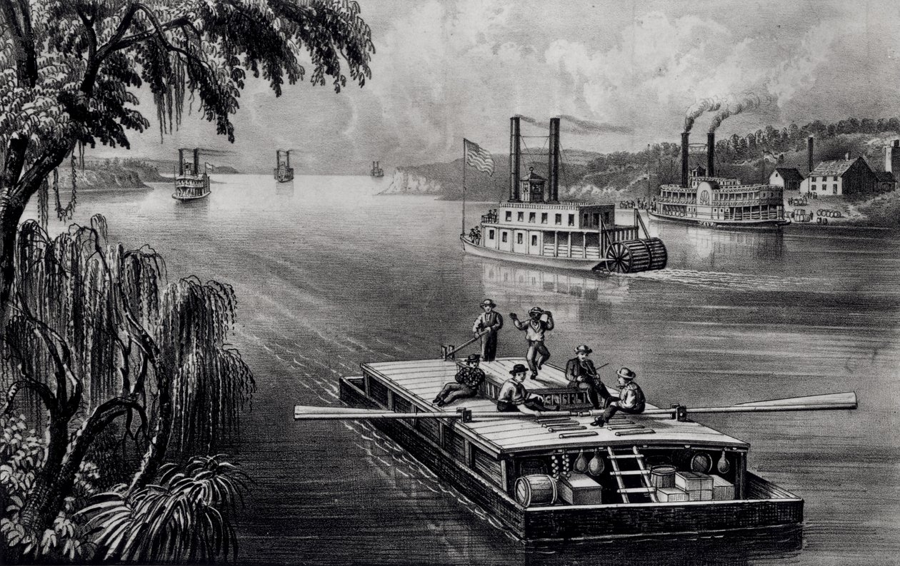 Bound Down the River, hospoda. Currier a Ives, 1870 od American School