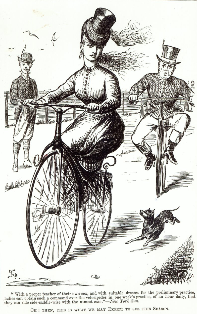 Karikatura dámy na velocipédu, 1869 od American School