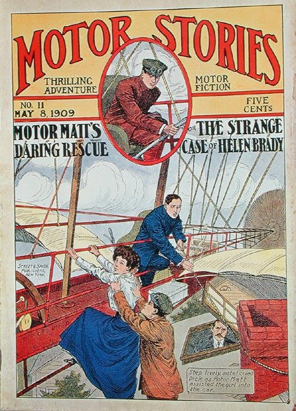 Ilustrace na obálce časopisu Motor Stories, 8. května 1909 od American School