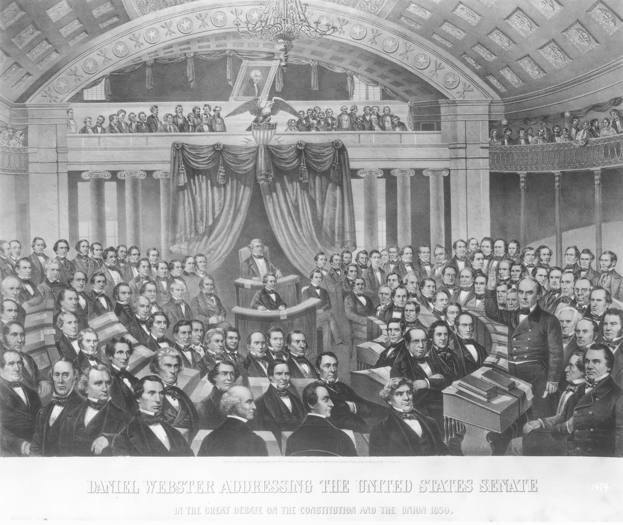 Daniel Webster v projevu k Senátu Spojených států ve Velké debatě o ústavě a Unii v roce 1850, 1860 od American School