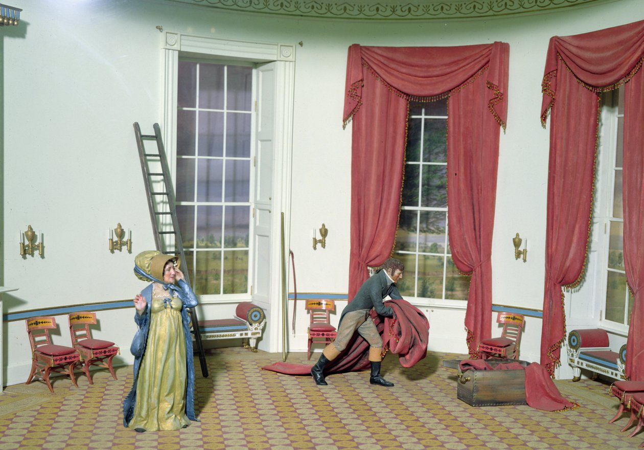 Dolley Madison odstraňuje obrazy z Bílého domu, 1814 od American School