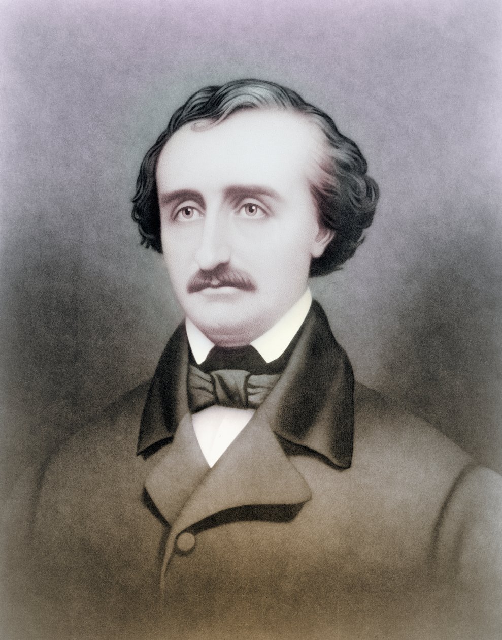 Edgar Allen Poe, podle tisku z 19. století, pozdější kolorování od American School