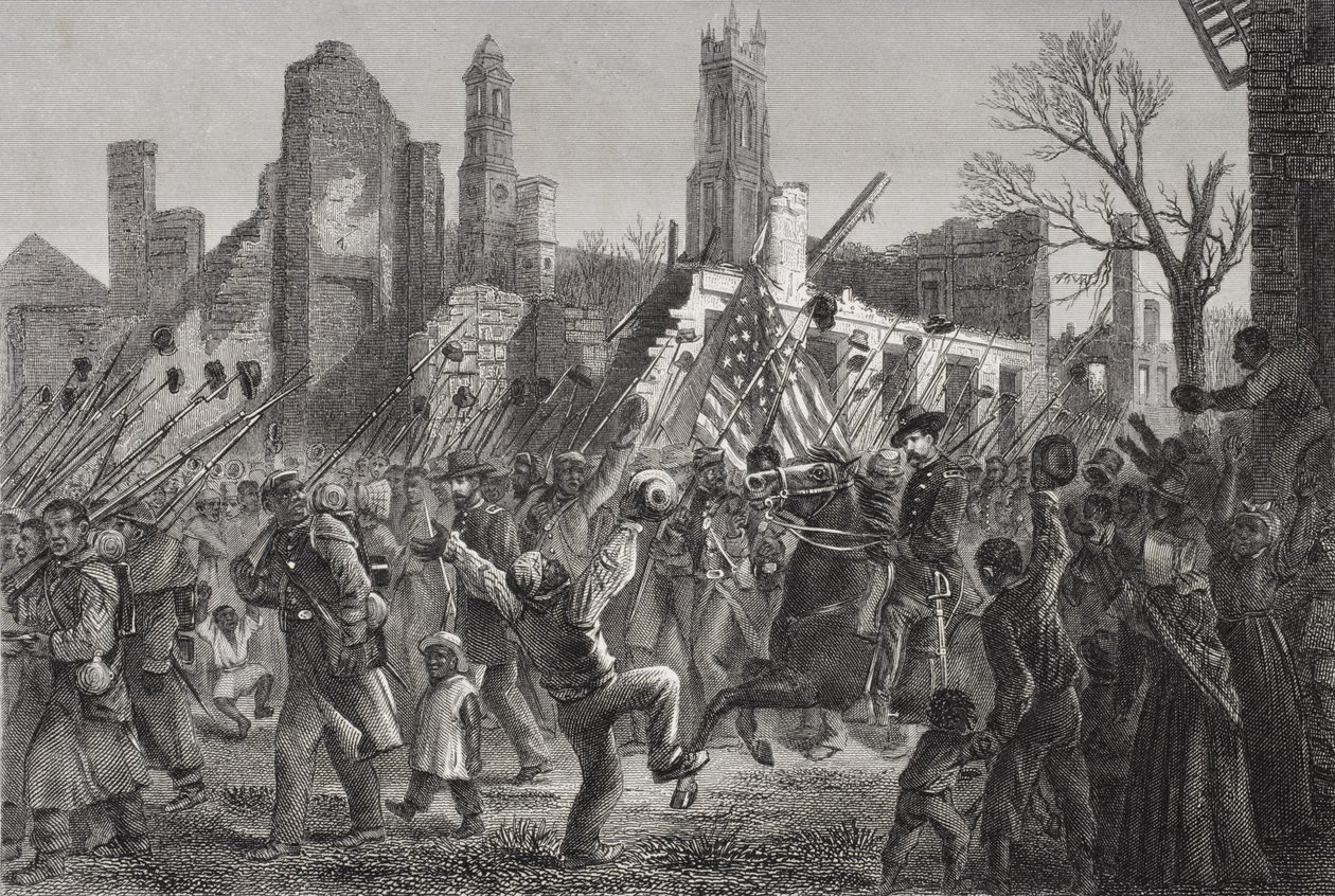 Vstup 55. Massachusetts Colored Regiment do Charlestonu, Západní Virginie, 21. února 1865 od American School