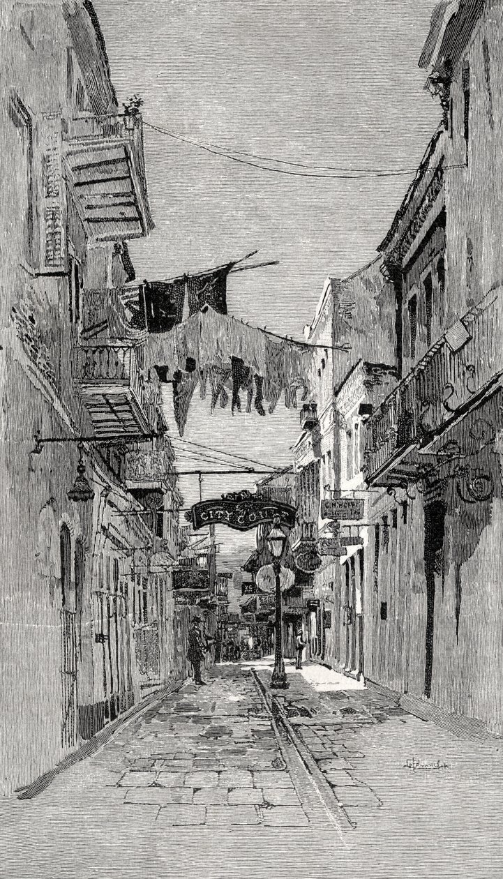 Exchange Alley při pohledu na Canal Street, New Orleans, z „The Century Illustrated Monthly Magazine“, květen až říjen 1883 od American School