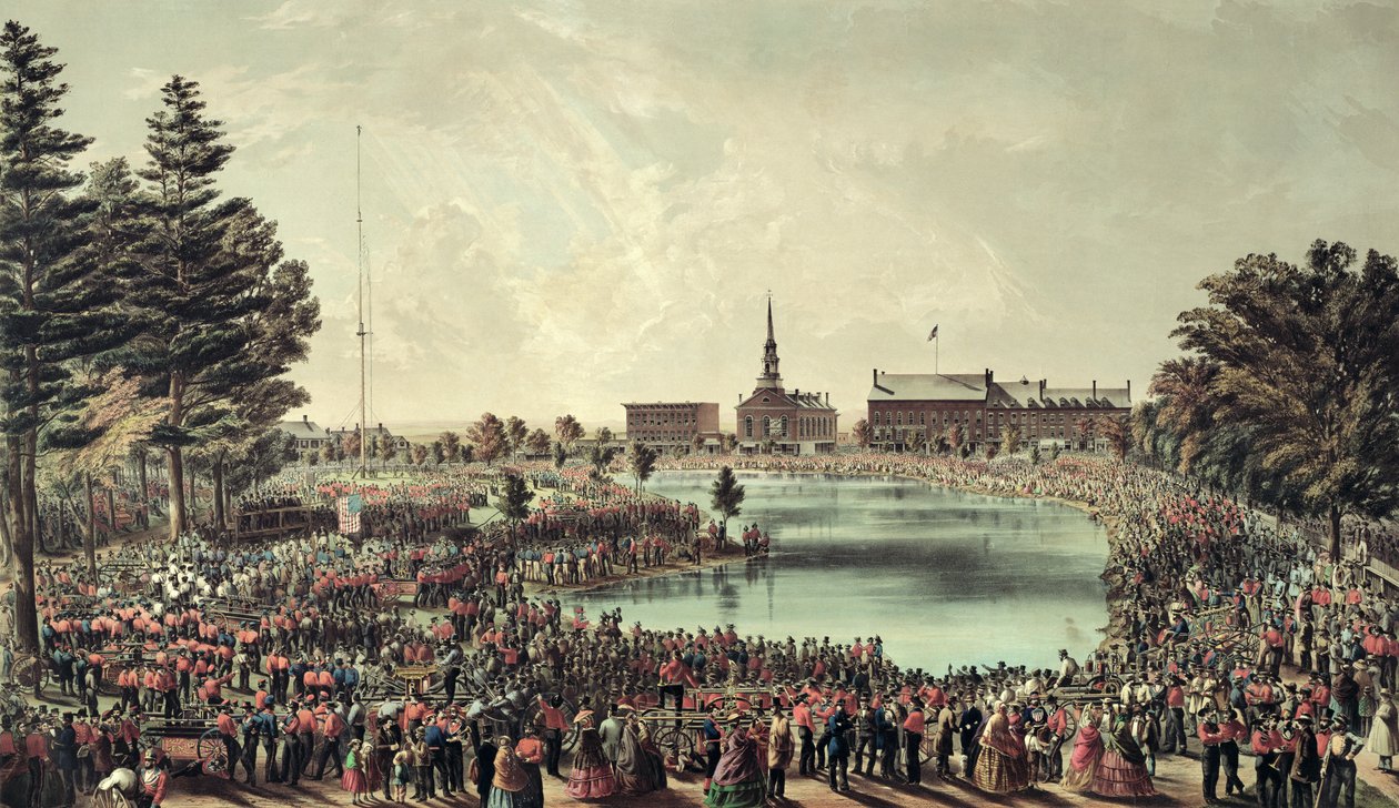 Firemans Muster, Merrimack Square, Manchester, New Hampshire, 1859 od American School