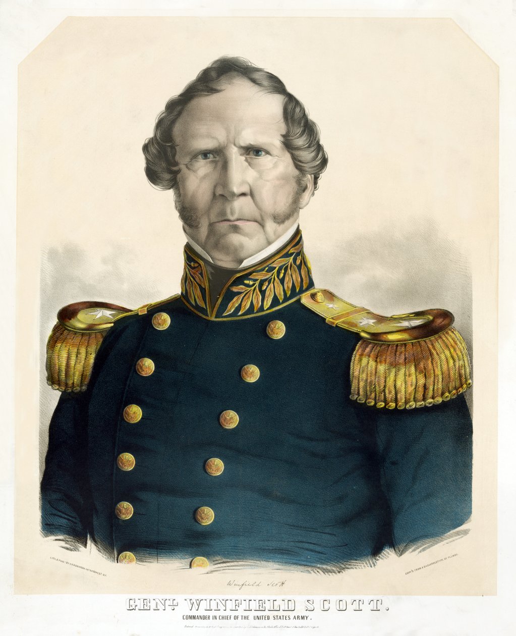 Generál Winfield Scott, vrchní velitel armády Spojených států, hospoda. 1847 (ručně kolorované lito) od American School