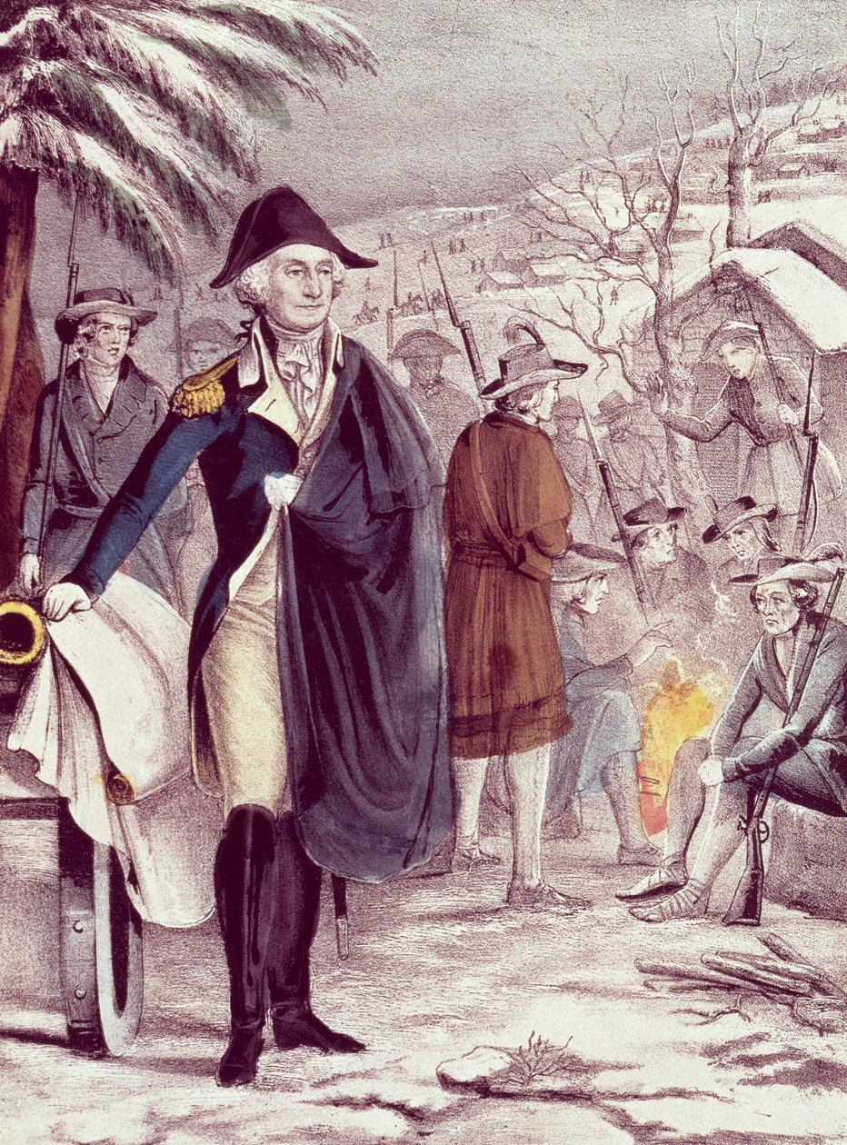 George Washington ve Valley Forge, prosinec 1777, vyryl Nathaniel Currier (1813-88) od American School
