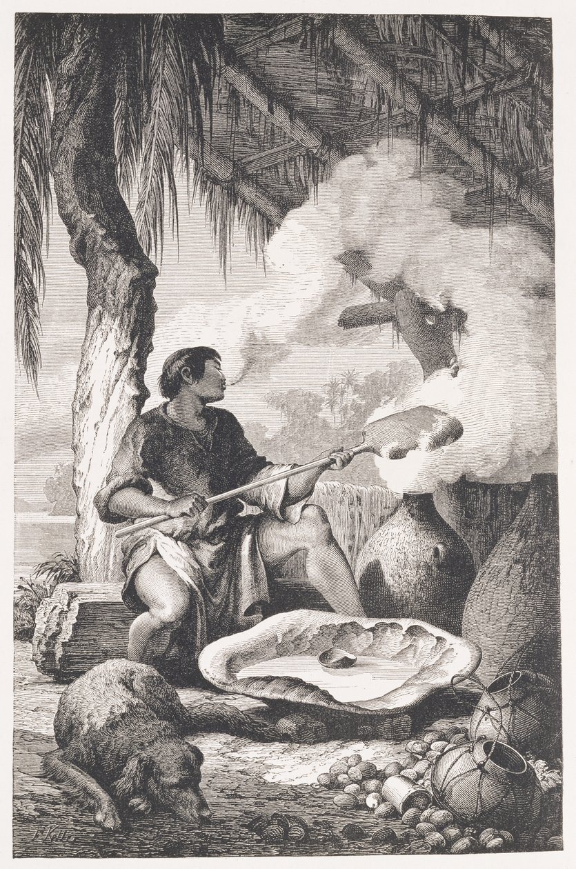 Indická výroba kaučuku na březích Madeiry, z „Amazonky a Madeiry“, Franx Keller, 1874 od American School