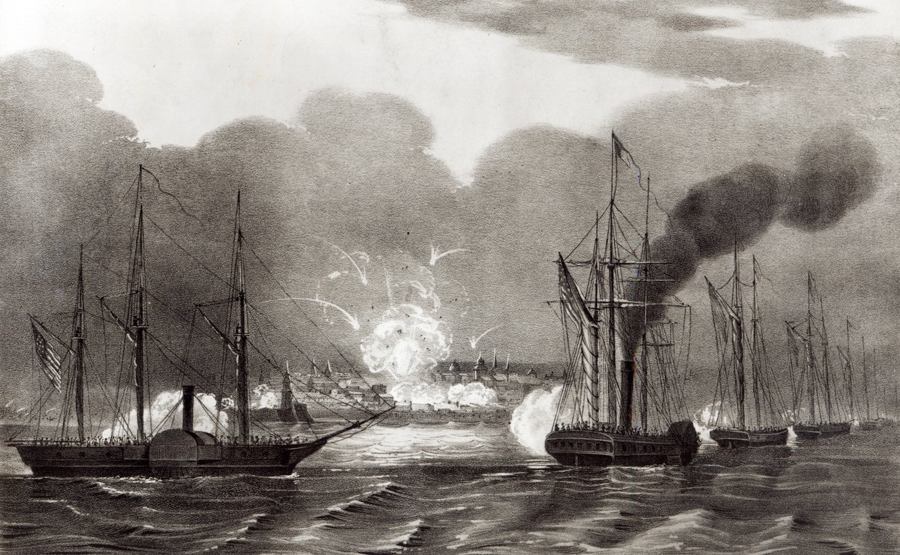 Námořní bombardování Vera Cruz, březen 1847, pub. Currier a Ives, 1847 od American School