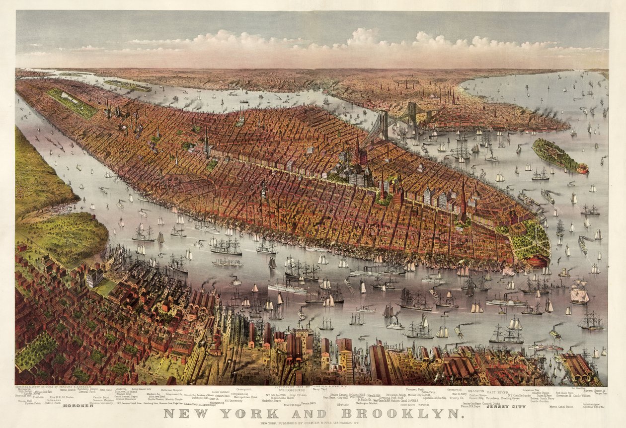 New York a Brooklyn, hospoda. 1875 (barevná litografie) od American School