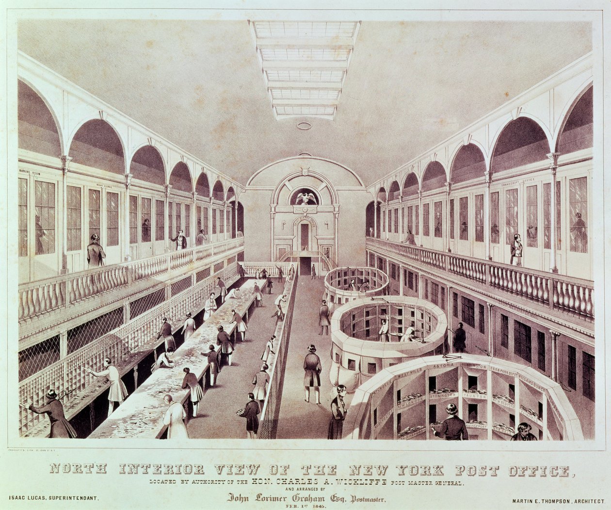 Severní vnitřní pohled na New York Post Office, vyryto Endicottem od American School