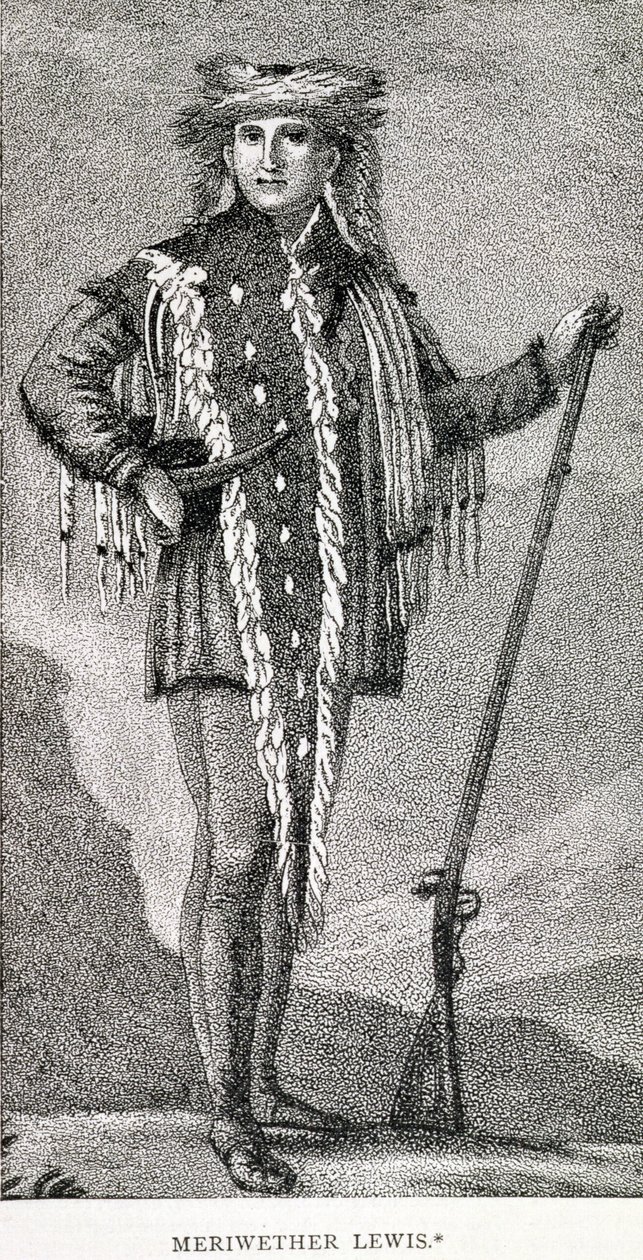 Portrét Meriwether Lewis (1774-1809) vyrytý Stucklandem, publikoval v Analectic Magazine, 1815 od American School