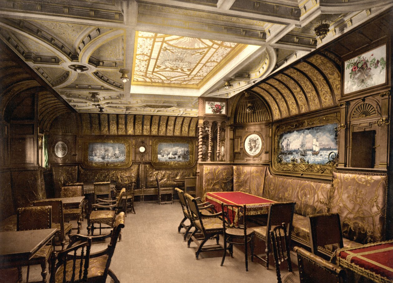 Kuřácký salon na Kaiser Wilhelm der Grosse, hospoda. C. 1897 (barevná litografie) od American School