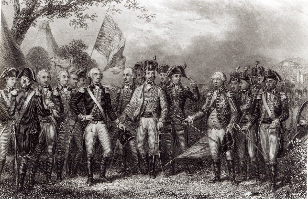 Britové vzdávají své zbraně generálu Washingtonovi, 19. října 1781, vyryl J. Stephenson od American School