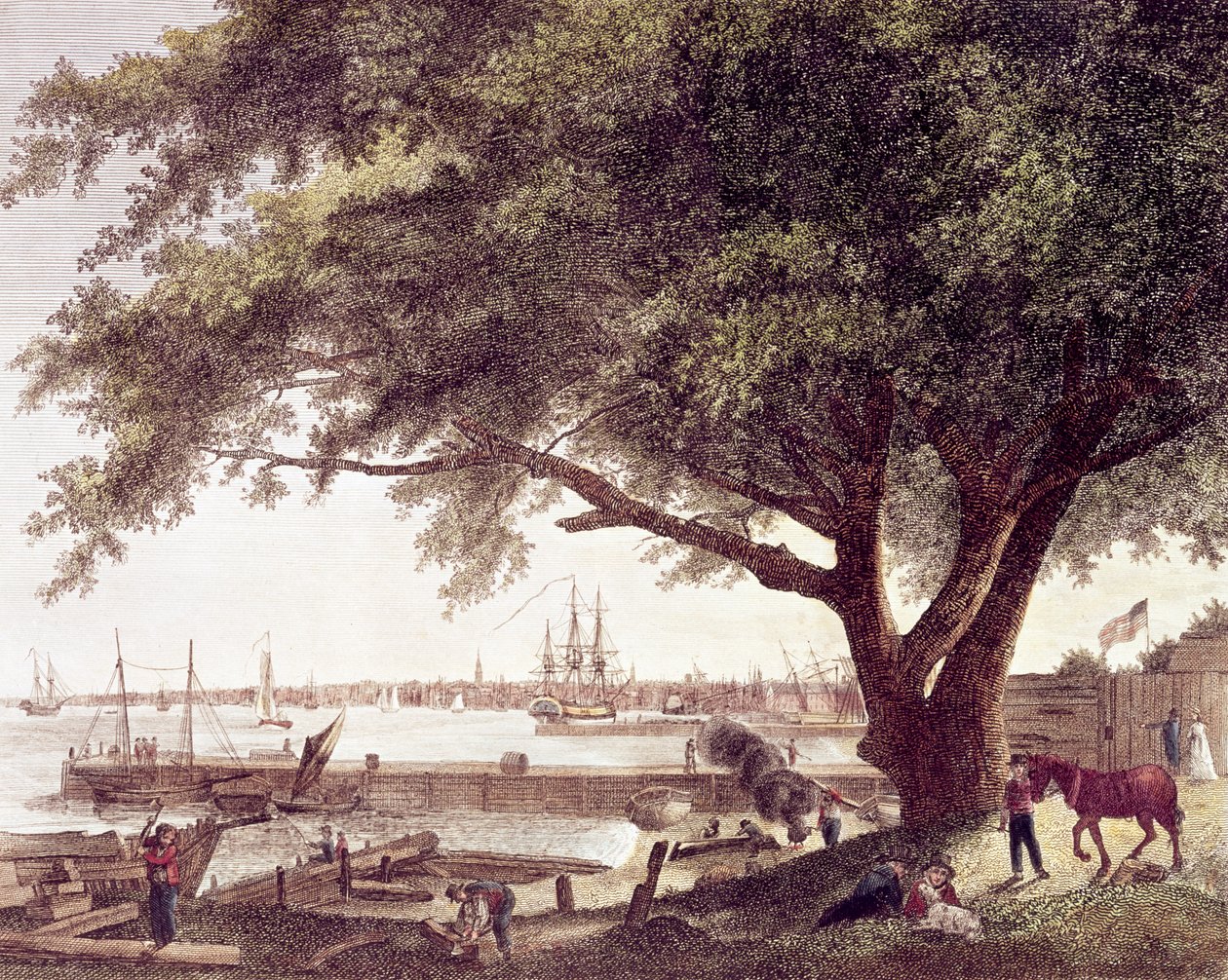 Město a přístav Filadelfie na řece Delaware, od Kensingtonu, 1800 od American School