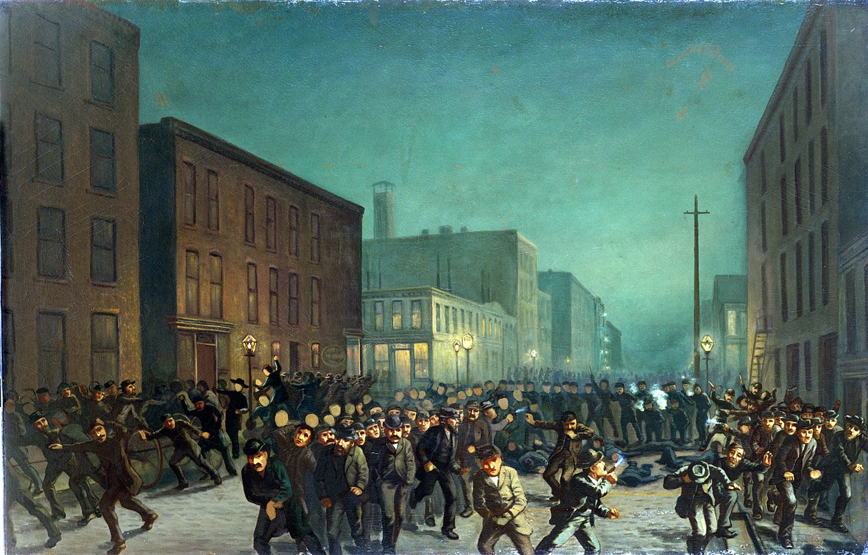 Haymarket Riots, Chicago 1. května 1866, kolem roku 1886 od American School