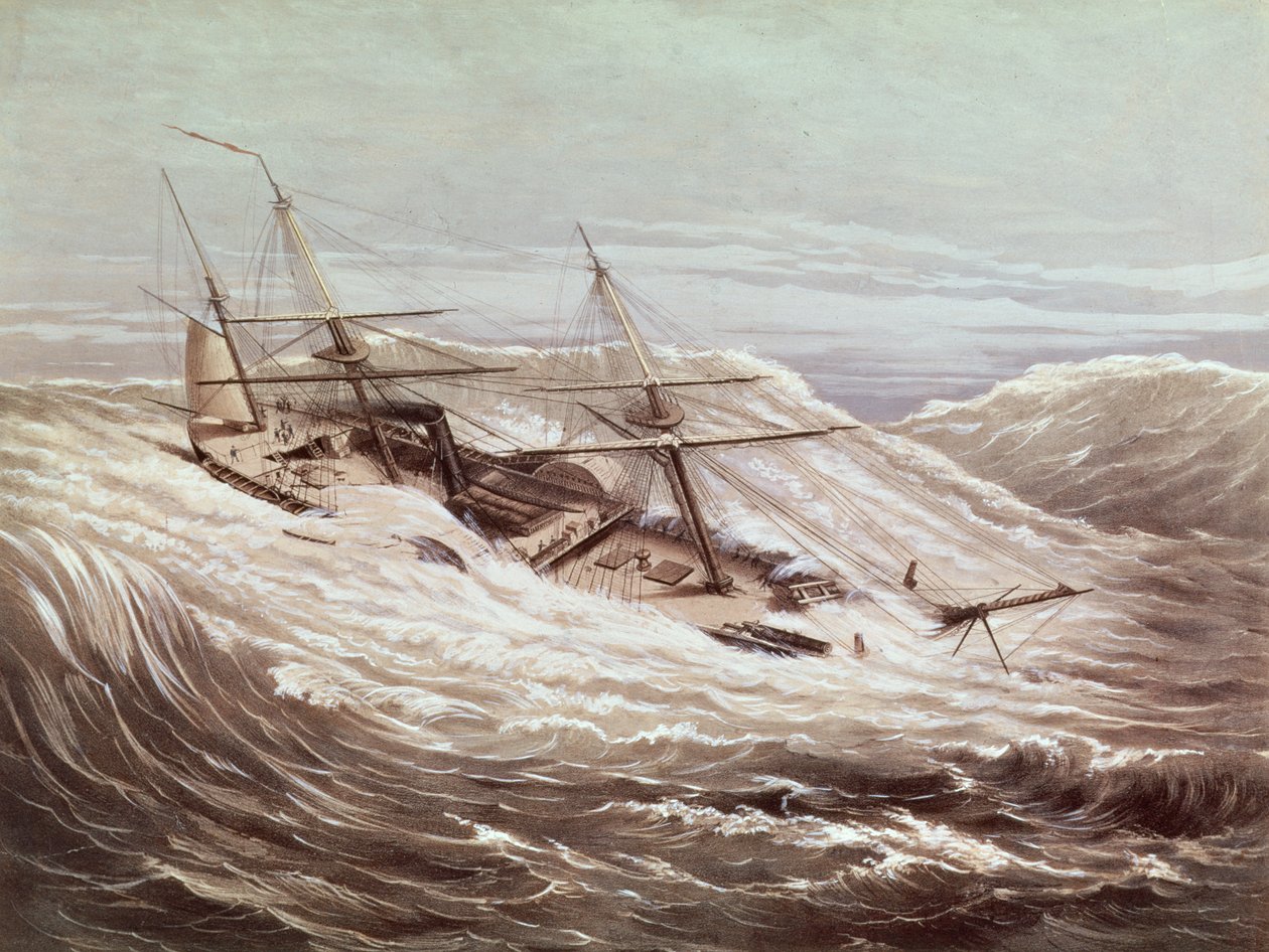 Mississippi parní fregata v tajfunu, vyryla Currier und Ives, 1854 od American School