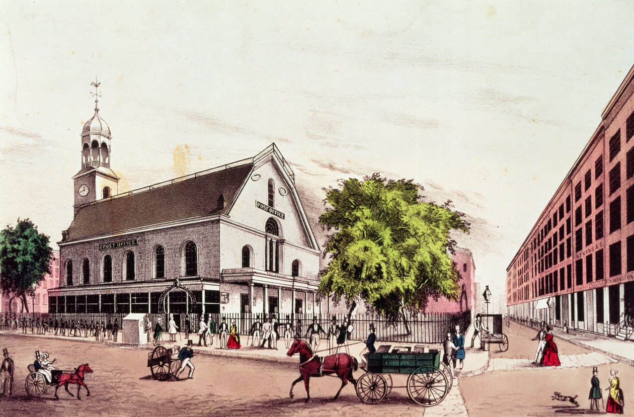 The Post Office, New York, rytý Nathaniel Currier (1813-88) od American School