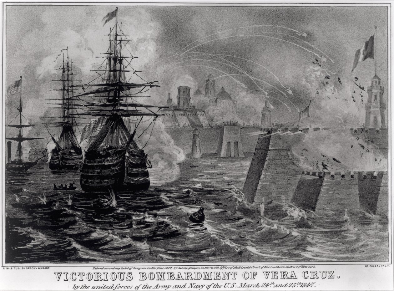 Vítězné bombardování Vera Cruz Spojenými silami armády a námořnictva USA, 24. a 25. března 1847, nakl. Sarony und Major, 1847 od American School