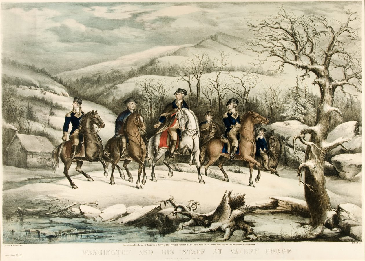 Washington a jeho zaměstnanci ve Valley Forge, hospoda. 1855 od American School