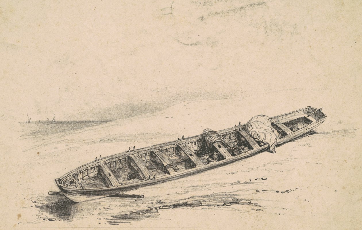 Dlouhý člun na pláži od American 19th Century