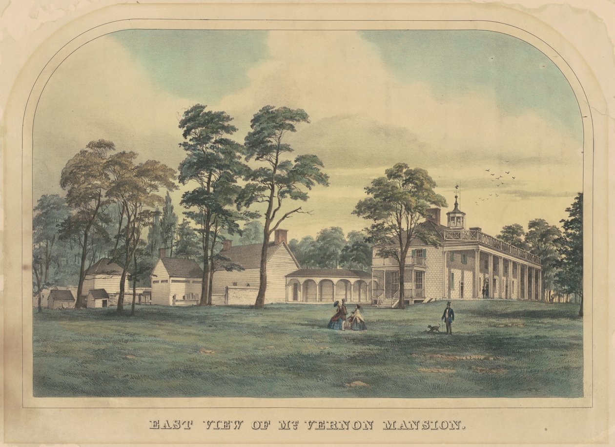 Východní pohled na Mount Vernon Mansion od American 19th Century