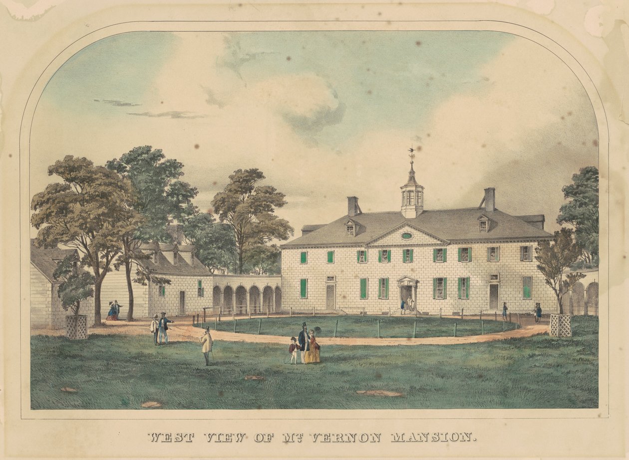 Západní pohled na Mount Vernon Mansion od American 19th Century