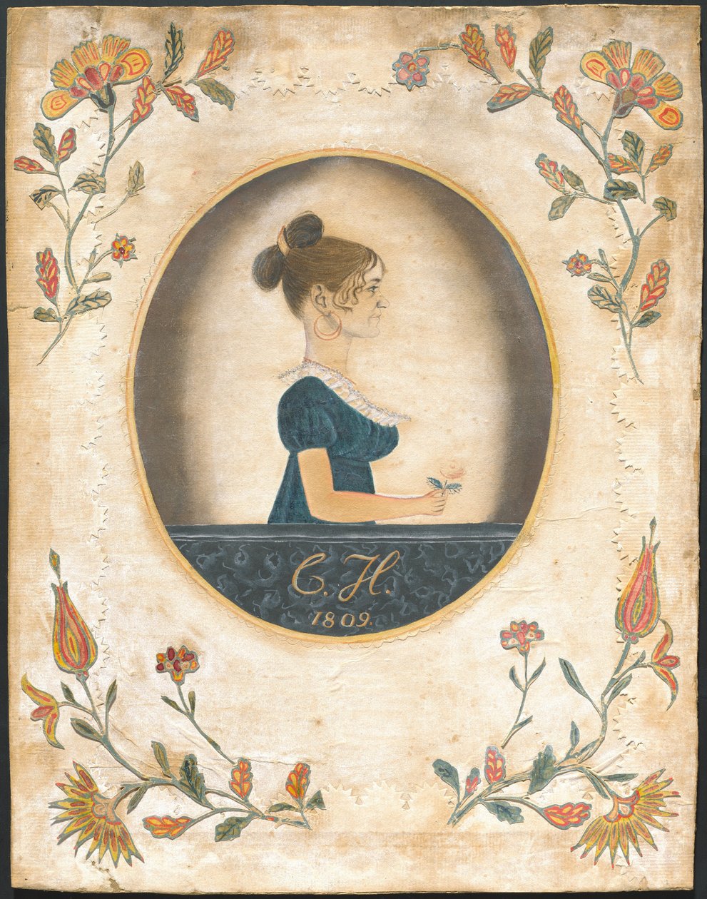 Žena držící růži od American 19th Century