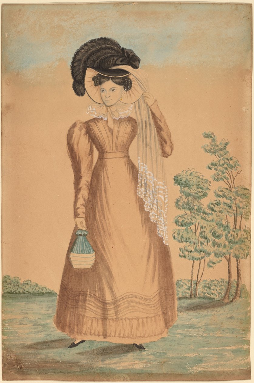 Žena s opeřeným kloboukem od American 19th Century