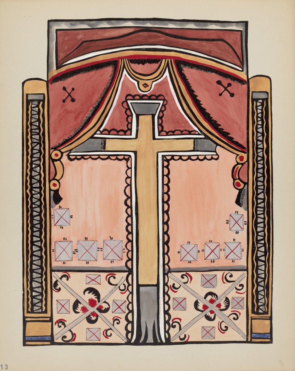 Talíř 13: Design s křížem, Chimayo: Z portfolia "Španělské koloniální návrhy Nového Mexika" od American 20th Century