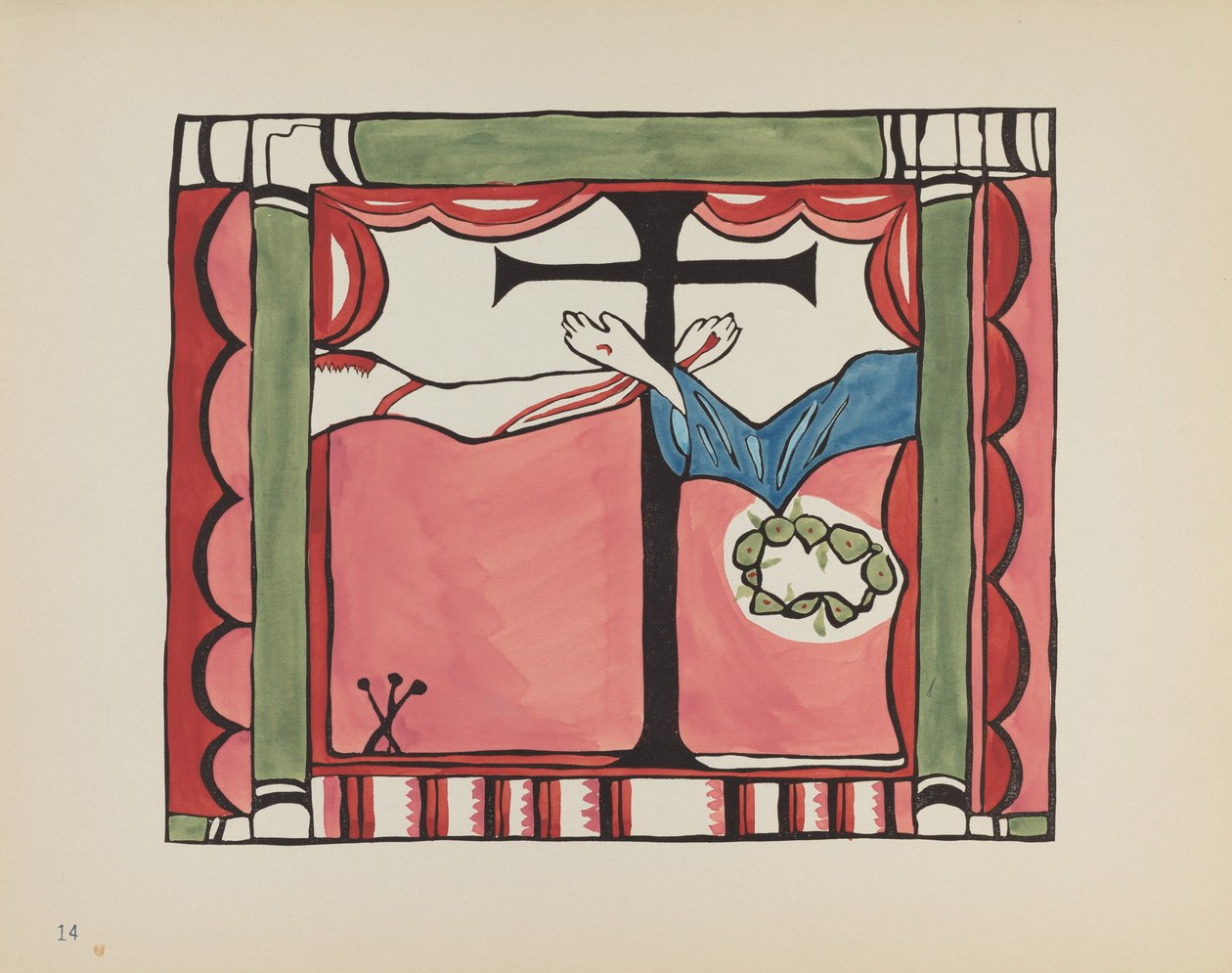 Deska 14: Hlavní oltář, Chimayo: Z portfolia „Španělské koloniální návrhy Nového Mexika“ od American 20th Century