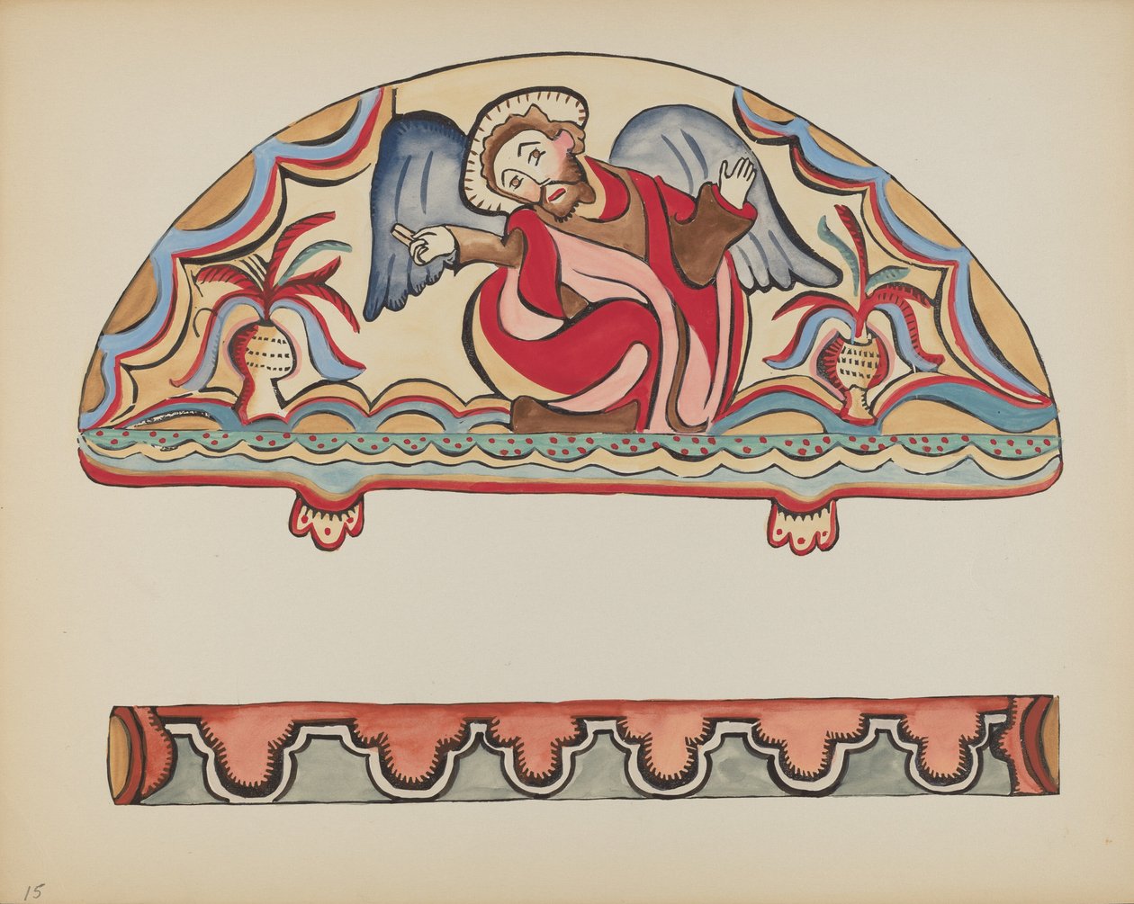 Deska 15: The Creation (Lunette): Z portfolia „Španělské koloniální návrhy Nového Mexika“ od American 20th Century