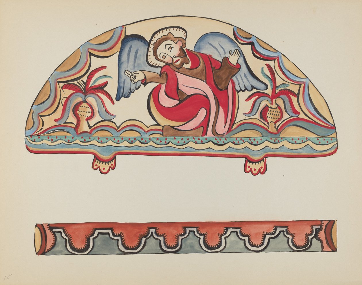 Deska 15: The Creation (Lunette): Z portfolia „Španělské koloniální návrhy Nového Mexika“ od American 20th Century
