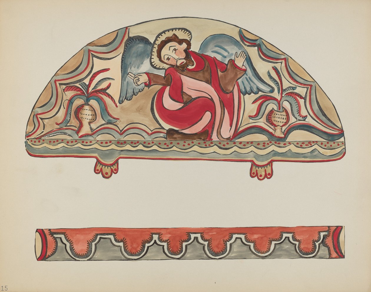 Deska 15: The Creation (Lunette): Z portfolia „Španělské koloniální návrhy Nového Mexika“ od American 20th Century
