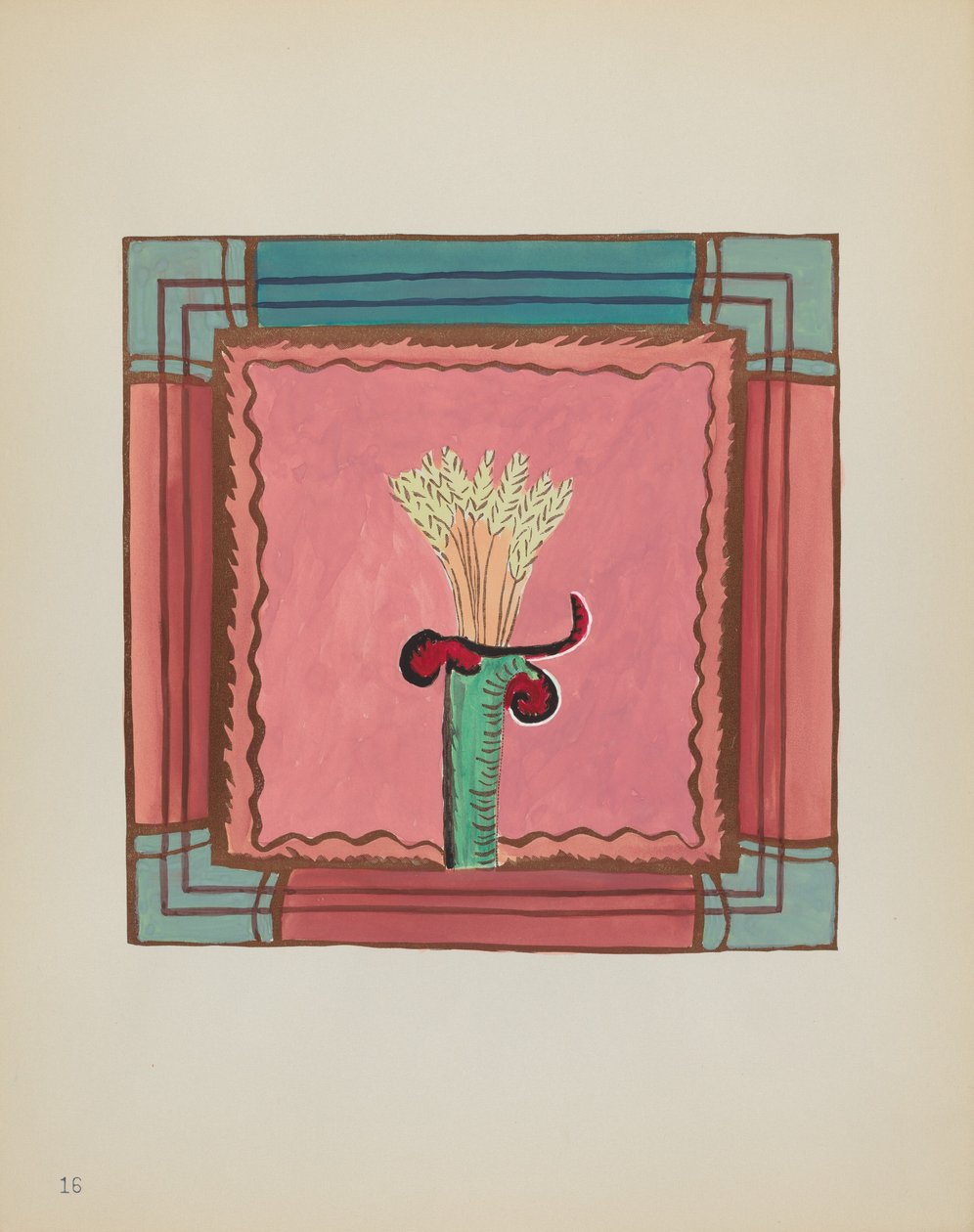 Talíř 16: Pšeničný snop, oltářní panel: Z portfolia "Španělské koloniální návrhy Nového Mexika" od American 20th Century