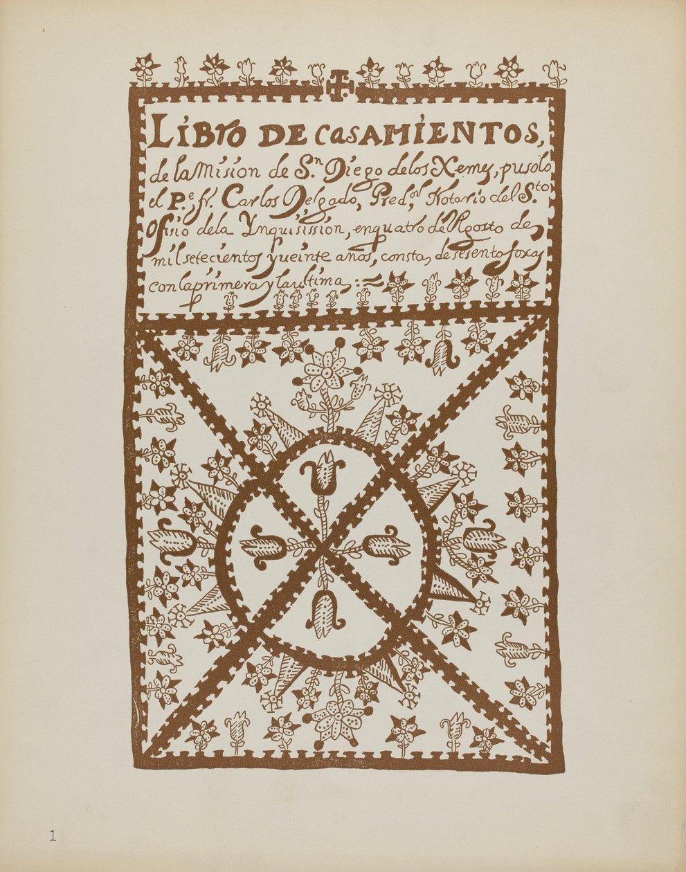 Talíř 1: Jemez Book of Marriages: Z portfolia "Španělské koloniální vzory Nového Mexika" od American 20th Century