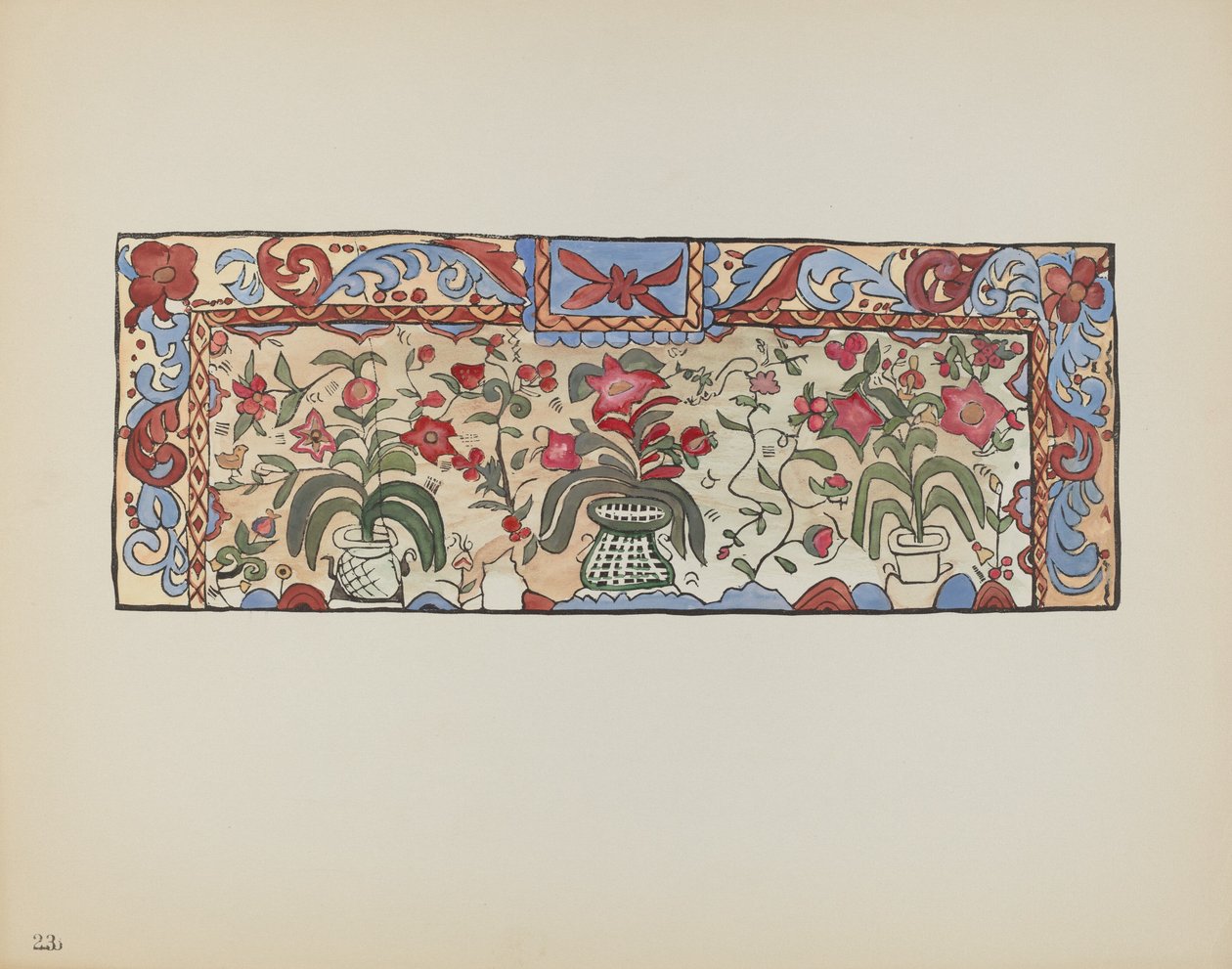 Deska 23: Malba na jelenici, Laguna: Z portfolia "Španělské koloniální návrhy Nového Mexika" od American 20th Century
