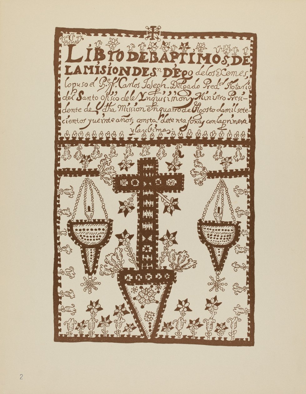 Deska 2: Jemez Book of Baptisms: Z portfolia „Španělské koloniální návrhy Nového Mexika“ od American 20th Century