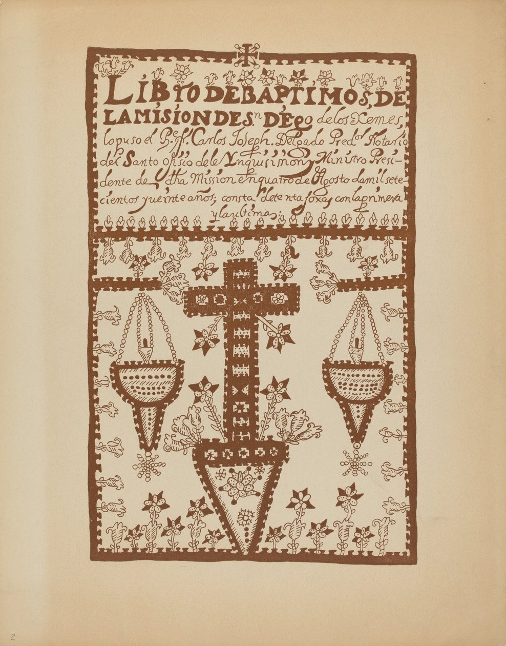 Deska 2: Jemez Book of Baptisms: Z portfolia „Španělské koloniální návrhy Nového Mexika“ od American 20th Century