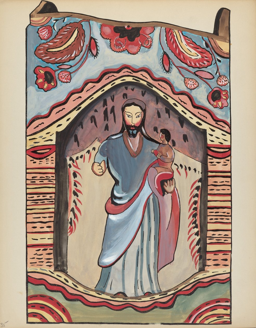 Deska 35: Saint Joseph in Wooden Niche: Z portfolia "Španělské koloniální návrhy Nového Mexika" od American 20th Century