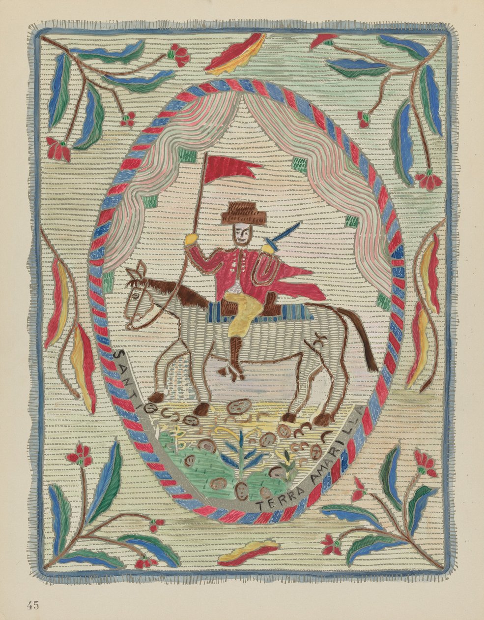 Talíř 45: Vyšívaný přehoz (St. James): Z portfolia "Španělské koloniální vzory Nového Mexika" od American 20th Century