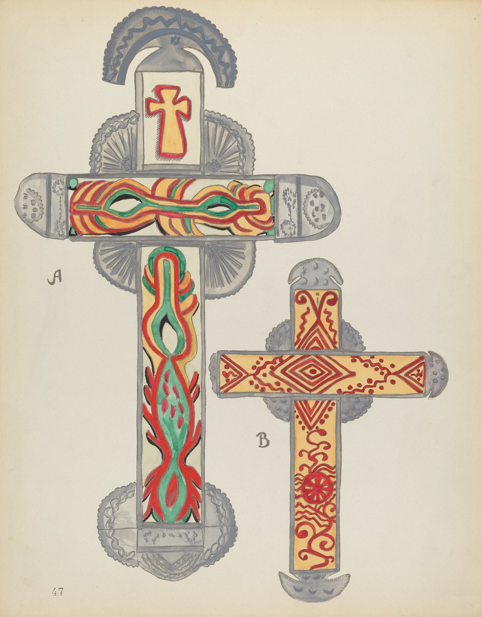 Talíř 47: Cínové kříže: Z portfolia "Španělské koloniální návrhy Nového Mexika" od American 20th Century