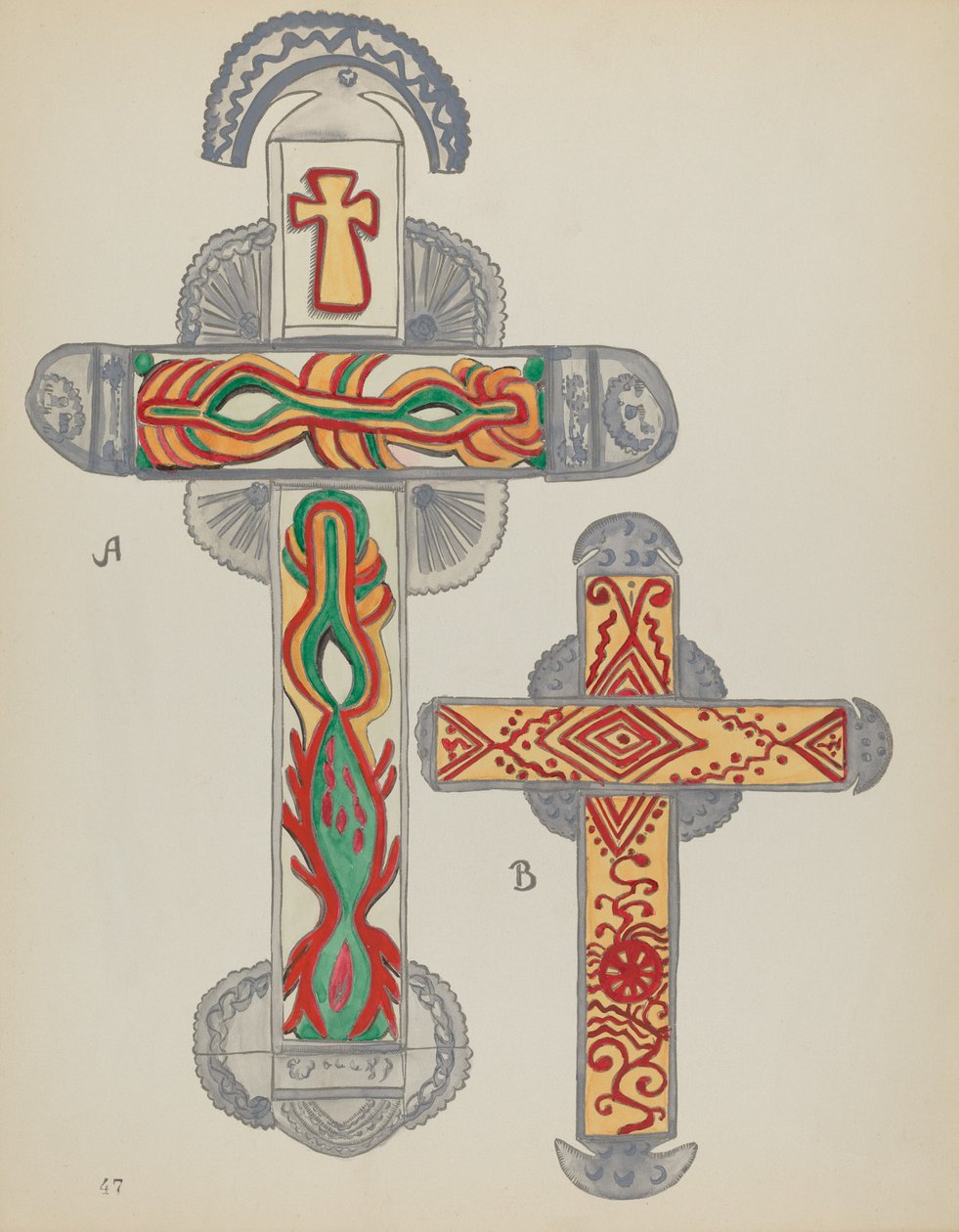 Talíř 47: Cínové kříže: Z portfolia "Španělské koloniální návrhy Nového Mexika" od American 20th Century