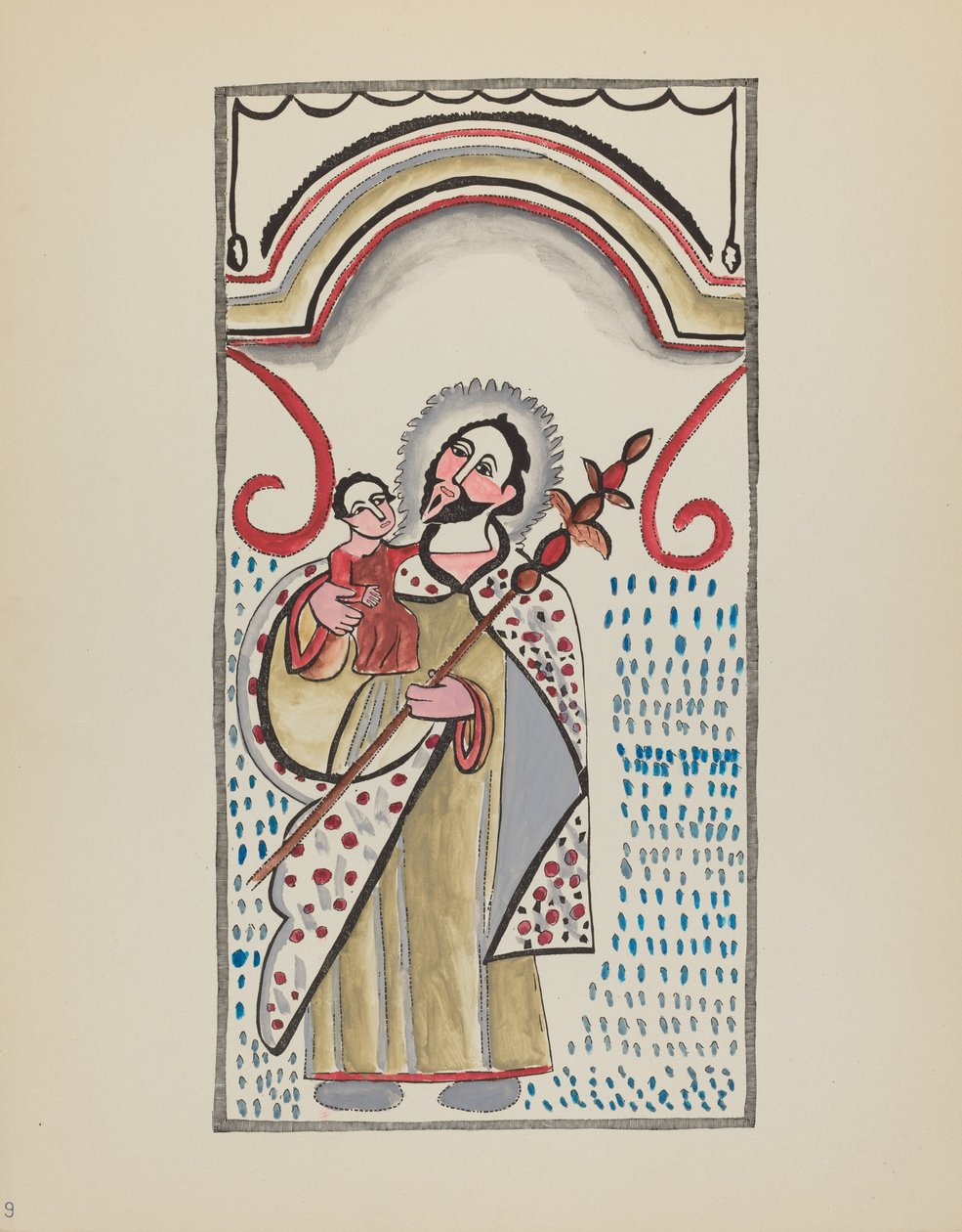 Talíř 9: Saint Joseph & Child: Z portfolia "Španělské koloniální návrhy Nového Mexika" od American 20th Century