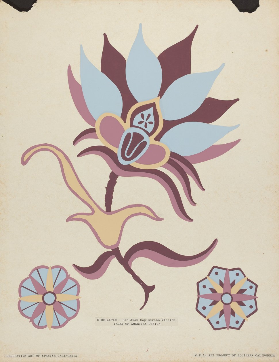 Misijní boční oltář San Juan Capistrano z portfolia "Decorative Art of Spanish California" od American 20th Century