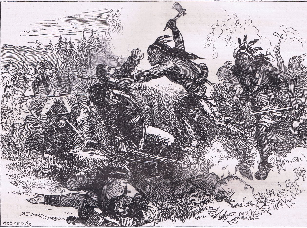 Útok indiánů ve Fort Dearborn, ilustrace z Cassells History of the United States, vydané Cassell, Petter & Galpin, kolem roku 1900 (litho) od American English school