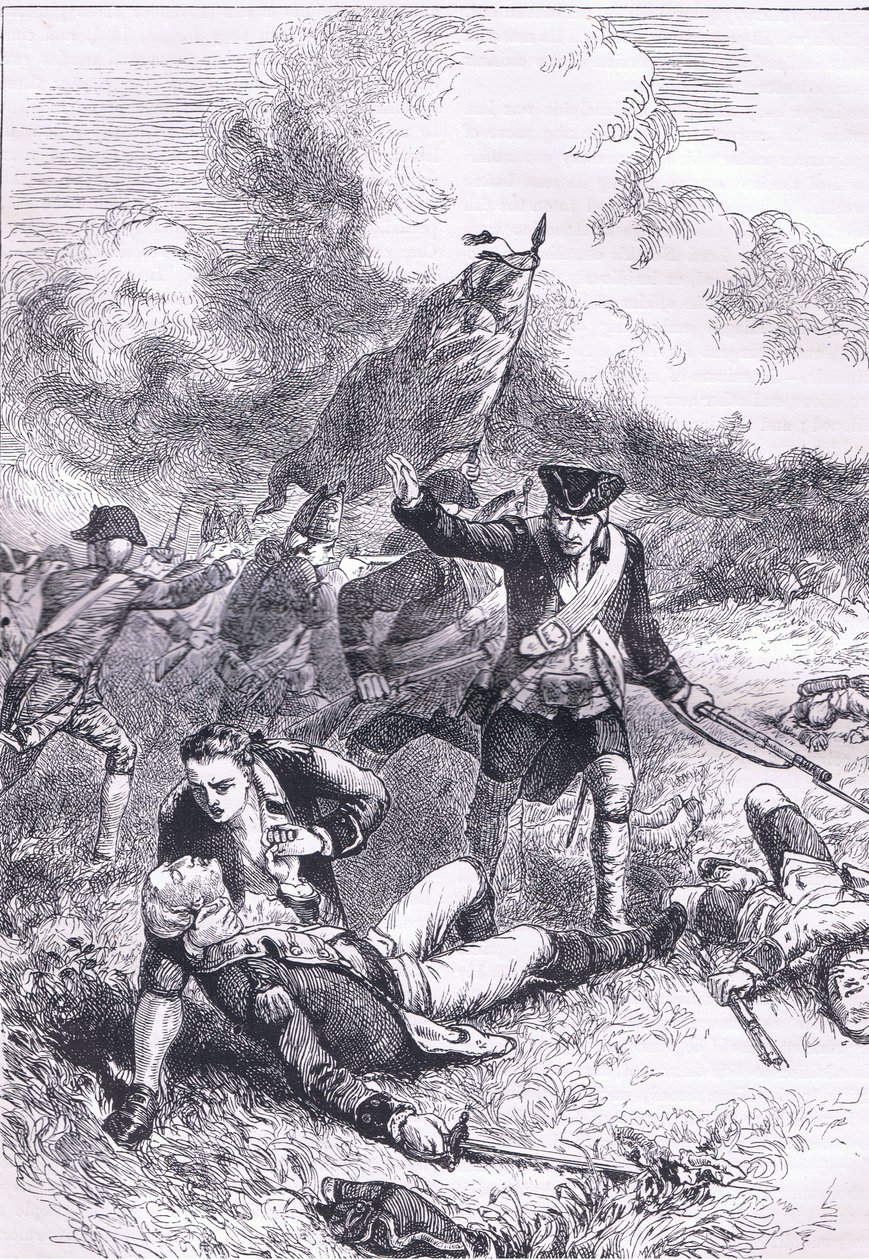 Smrt majora Pitcairna, ilustrace z Cassells History of the United States publikovaná Cassell, Petter & Galpin, kolem roku 1900 (litho) od American English school