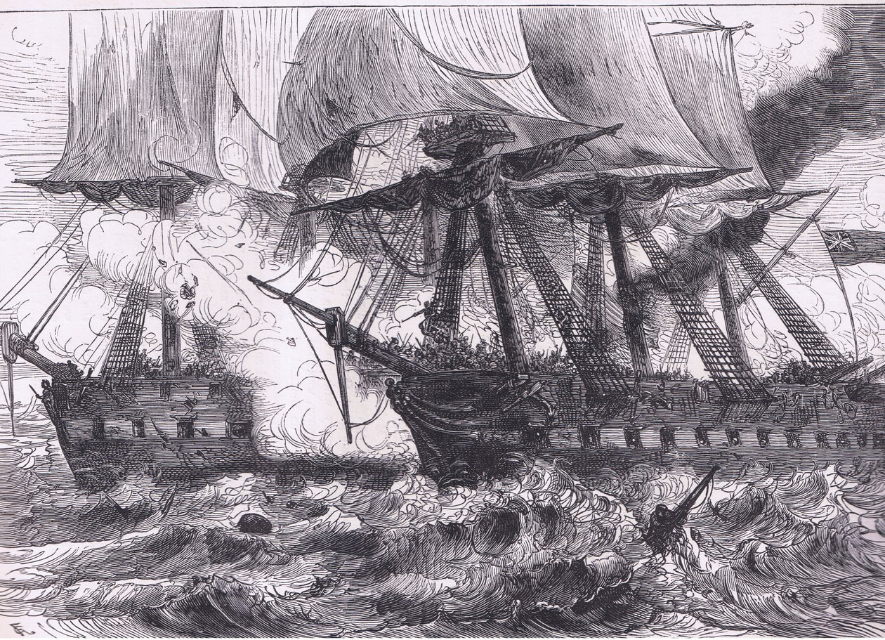 Boj mezi Chesapeake a Shannon, ilustrace z Cassells History of the United States publikovaná Cassell, Petter & Galpin, kolem roku 1900 (litho) od American English school